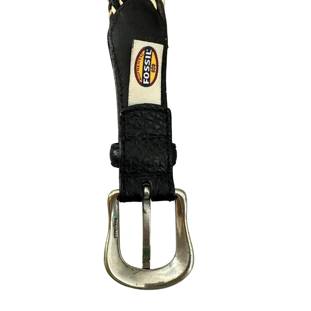 Fossil braided‎ belt brass buckle leather trim